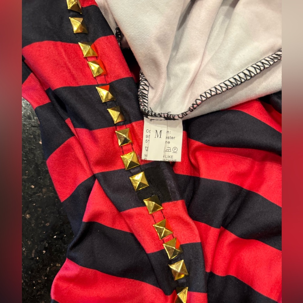 NEW Abbey Dawn Inspired Devil Horns Red Black Striped Hand Studded Hoodie Sz M - Picture 2 of 7